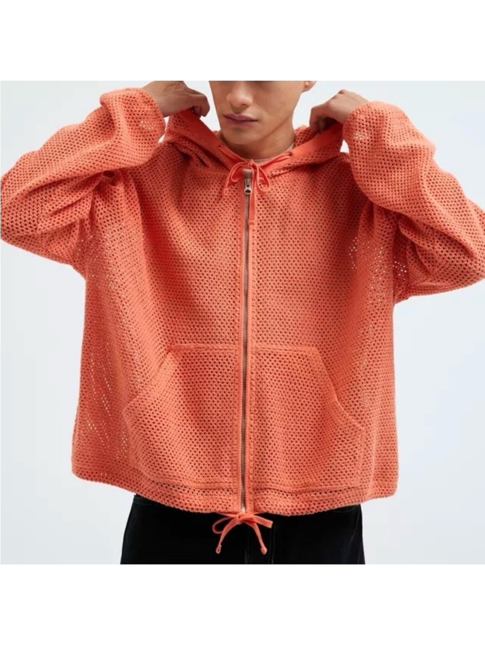 UO Boardwalk Mesh Full Zip Hoodie Sweatshirt Large